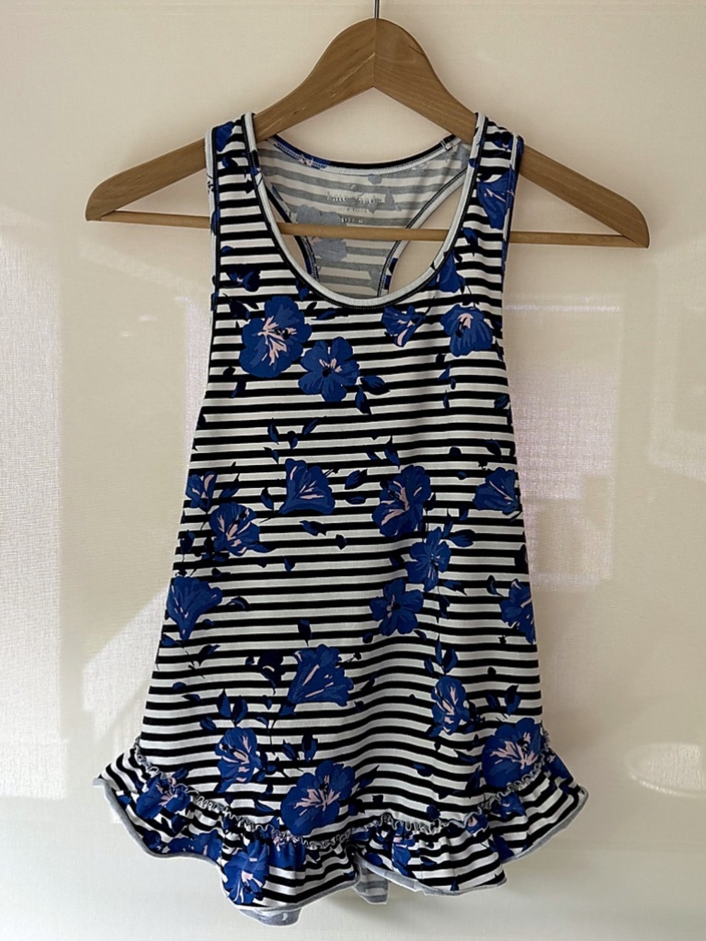 Kate Spade Floral Stripe Ruffle Hem Tank Top Size M